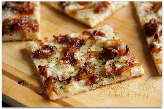 Caramelized Onion Flatbread with Sweet Heat Pepper Spread