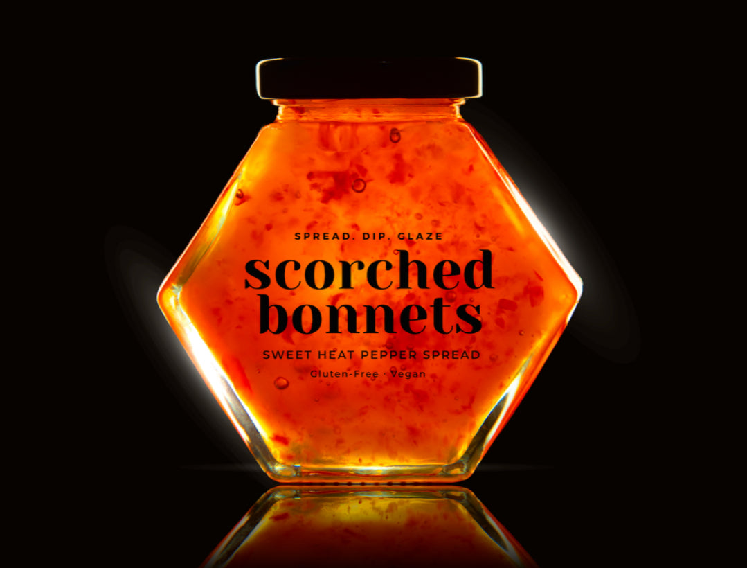 Hexagonal jar of scorched bonnets